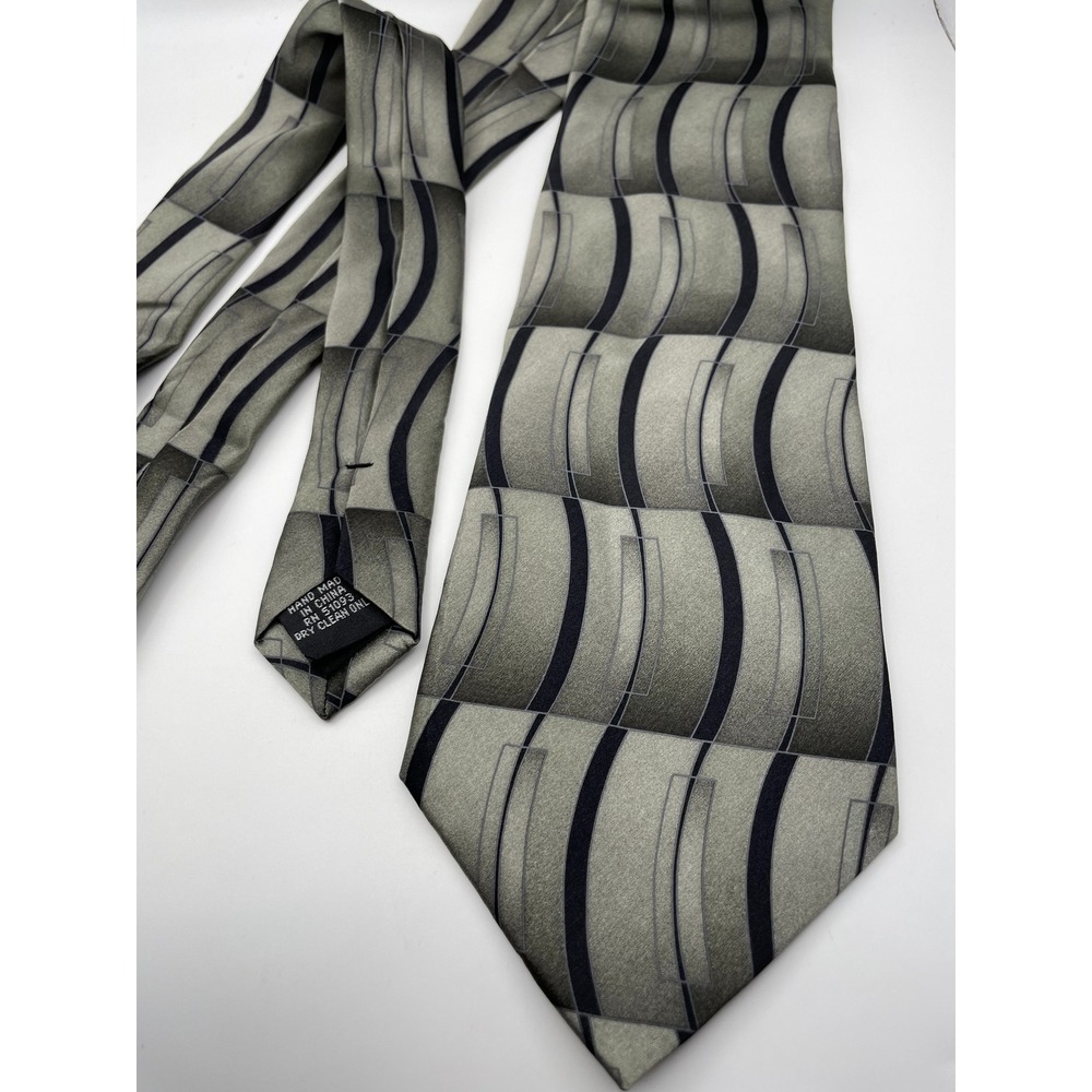 Stafford Mens Silk Tie Grey Abstract Geometric Handmade Necktie